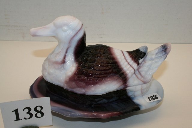 Purple Slag Glass Duck on Nest: Purple Slag Glass Duck on Nest – 6 ½”