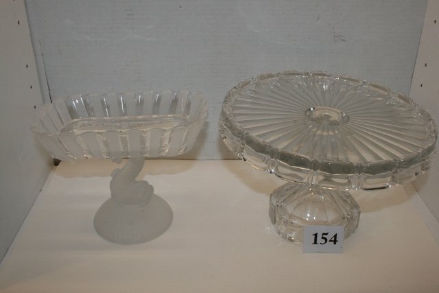 Fostoria Coin Glass Cake Stand: Fostoria Coin Glass Cake Stand & Dolphin Compote (both broken & glued)