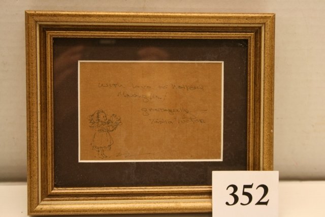 Original Drawing by Tasha Tudor: Original Drawing by Tasha Tudor – “With Love to helpful Marylu”