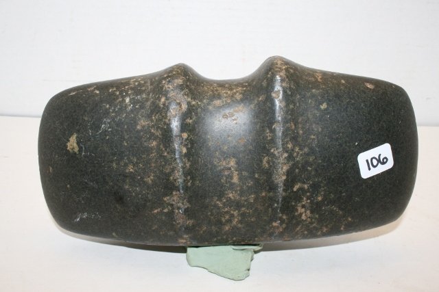 Double Bitted Axe: 7 ¾” Rare Double Bitted Axe – highly polished except for bottom which exhibits original pecking