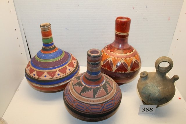 3 Mexican Water Bottles: Lot consisting of 3 Mexican Water Bottles and 1 Persian Double Necked Jar