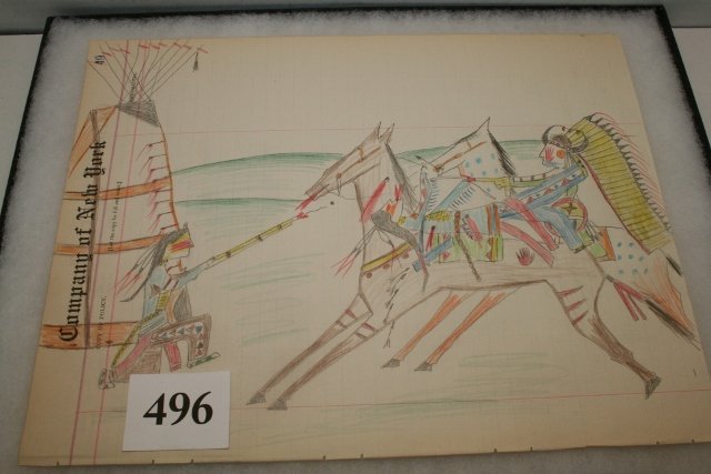 Sioux Ledger Drawing: 13” x 10 ½” Sioux Ledger Drawing – done with colored pencil and graphite – circa 1900