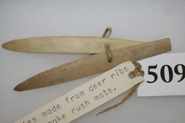 2 Mesquake Deer Rib Bone Needles: 5 ¼” 2 Mesquake Deer Rib Bone Needles, Ex. Norman Johnson Coll. Hampton Ia. Circa 19th Century