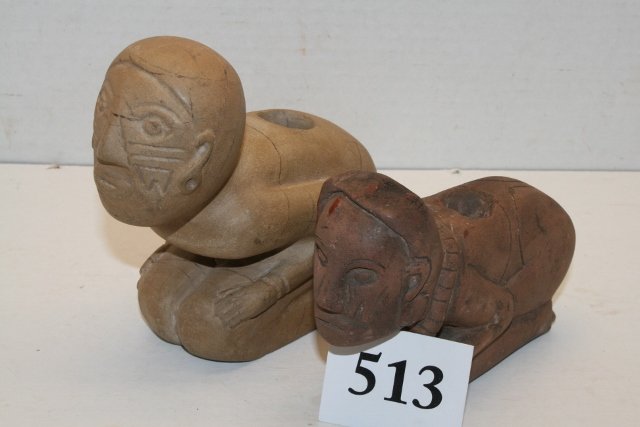 (2) Reproduction Stone Pipes: (2) Reproduction Stone Pipes, age uncertain – largest 5 3/8” x 5 1/8”