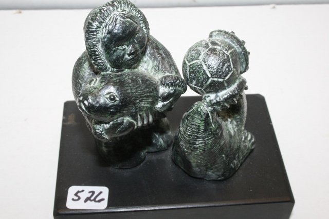Soapstone Carving of Eskimo & Seal: 4 ½” x 4 ¼” Soapstone Carving of Eskimo & Seal – a Wolf Original Carving, Canada