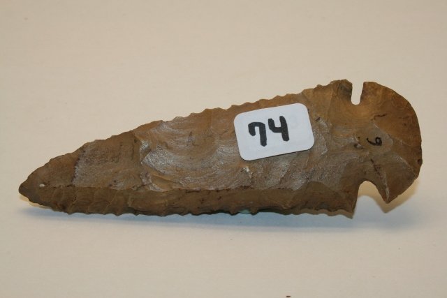 Serrated Beveled Dovetail Point: 4” Serrated Beveled Dovetail Point of Carter Cave Flint “Indian Arrowpoint” 5.15.12 Rausch Coll.