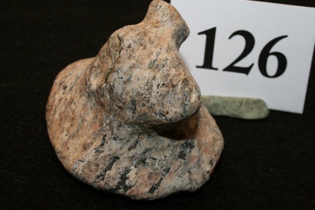 Gneis Popeyed Bust Birdstone: 2 ¾” x 1 ¾” Gneis Popeyed Bust Birdstone, one eye missing, undrilled, Northern Ohio – Sale Highlite!