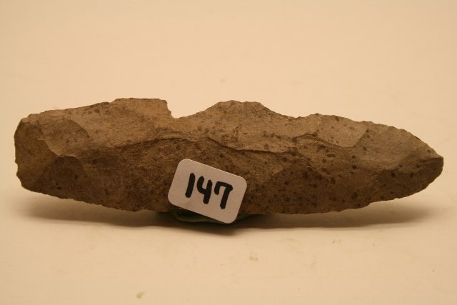 Chert Paleo-Lanceolte Point: 4 5/8” Chert Paleo-Lanceolte Point – which has had 2 “String Cutler” Notches possibly added at a later date to one side, Indiana