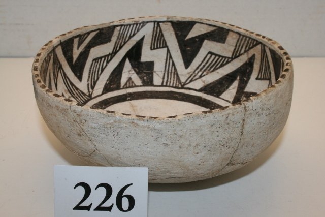 Anasazi, Roosevelt Black on white Pottery Bowl: 6 ¼” x 2 5/8” Broken & Glued, very Minor Restoration, Anasazi, Roosevelt Black on white Pottery Bowl