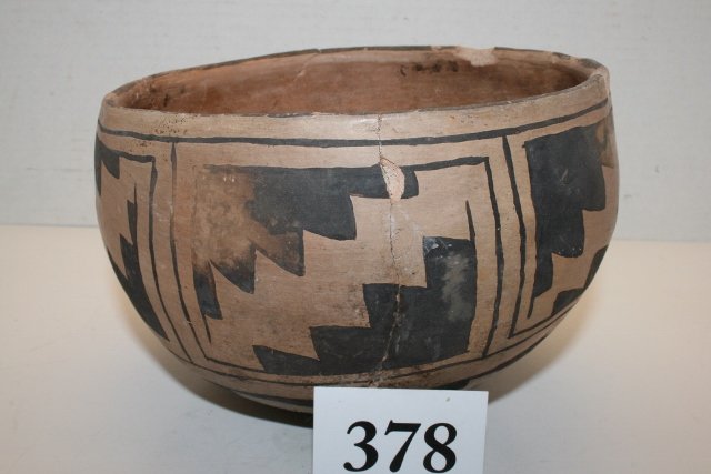 Casa Grandes Villa: 7 ¼” x 4 ½” Casa Grandes Villa Ahumada North Chihuaha Desert Mexico – Broken & Glued with rim chips, Ex. Shipley – Strack Coll.