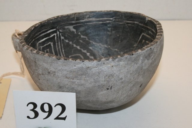 Black on White Anasazi Kayenta: 5 ½” x 3” Broken & Glued Some Restoration Black on White Anasazi Kayenta, Negative Paint, South of San Juan Drainage Area, Arizona – Ex. Shipley – Strack Coll.
