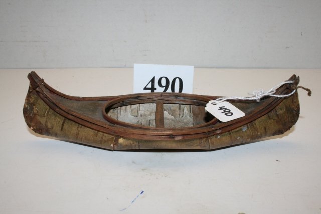 7 ¾” Birch Bark Canoe: 7 ¾” Birch Bark Canoe, finely made Late 1800’s