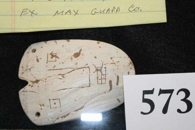 Engraved Shell Gorget: 3” Engraved Shell Gorget, Spiro Mound, Okl. – Ex. May Guard Coll.