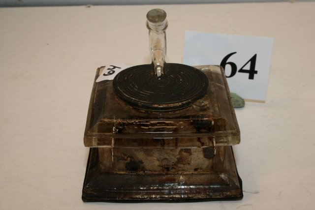 Phonograph Candy Container: Phonograph Candy Container, original tin body, closure no tin horn