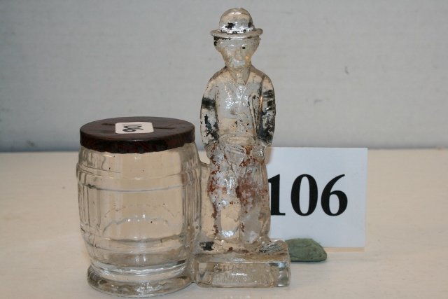 Charley Chaplin Candy Container: Charley Chaplin by barrel Candy Container, original closure, 20% paint