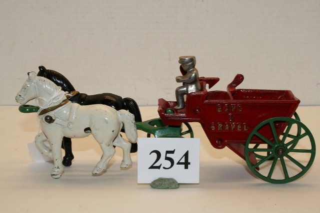 Kenton Sand and Gravel Dump Wagon: Kenton Sand and Gravel Dump Wagon with man, 2 horse – 80% paint