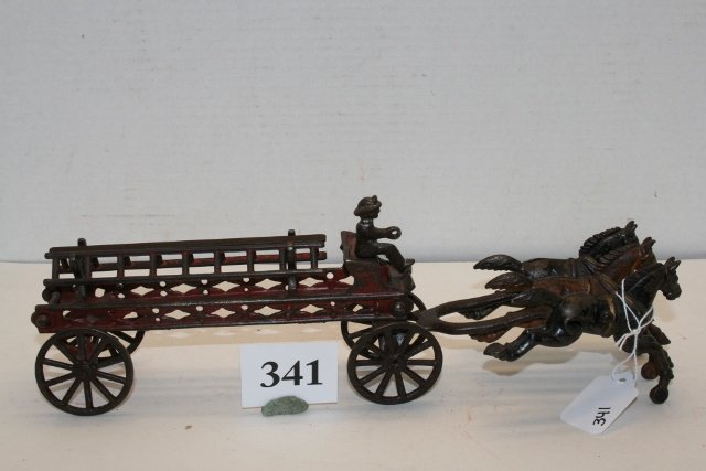 Hubley 3 Horse Ladder Wagon: Hubley 3 Horse Ladder Wagon, 2 ladders - 40% paint
