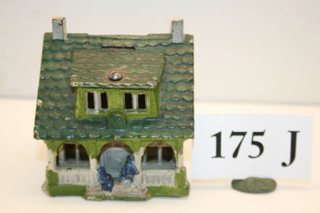 Cast Iron House Bank: Cast Iron House Bank - green paint