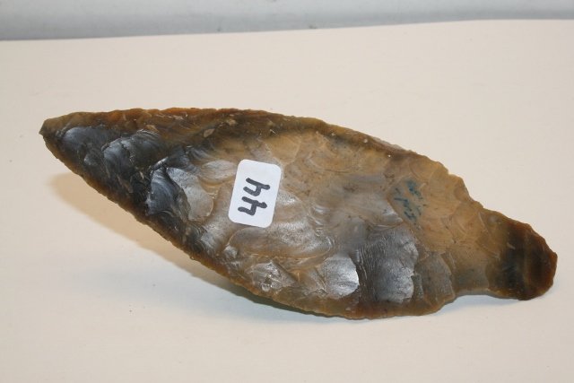 Adena Point: 6 1/8” Adena Point from Brown Co. Ind. Has Perino C.O.A. Listing this as Delaware Chert but it appears more like Carter Cave Flint