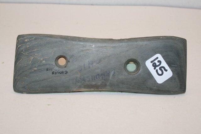 Banded Slate Bi-Concave Bar Gorget: 4 13/16” Banded Slate Bi-Concave Bar Gorget – Sandusky, Ohio Wallace Gusler Coll.