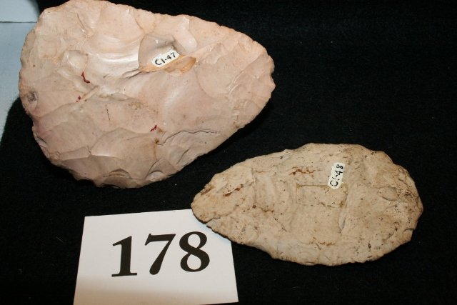2 Chert Cache Blades: 2 Chert Cache Blades, colorful, Ohio – largest 3 5/8” – Ex. Leonard Meadows to Gusler 1962