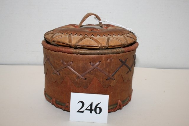 Lidded Birch Bark Round Container: 5 ½” x 4 ¼” Lidded Birch Bark Round Container