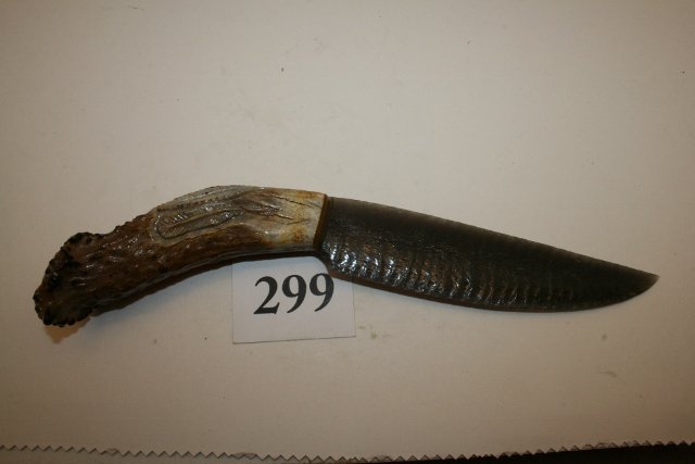 Carved Deer Antler handled Obsidian Knife: 10” OAL Carved Deer Antler handled Obsidian Knife – finely crafted by Bo-Earls, Utah