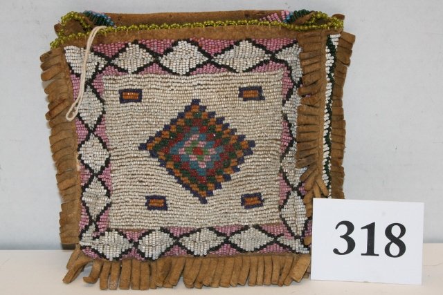 Beaded 2 Sides Crow Bag: 4 ¼” x 5” Beaded 2 Sides Crow Bag – circa 1940’s