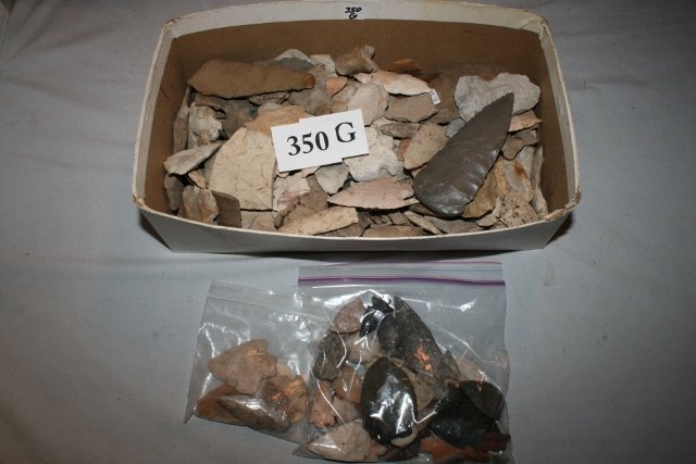Misc. Flints, Field Finds: Shoe Box ½ Full of Misc. Flints, Field Finds, mostly Indiana – Points, scrapers, knives etc… found by Adaolf Bextram - Fox River St. Charles Ill.