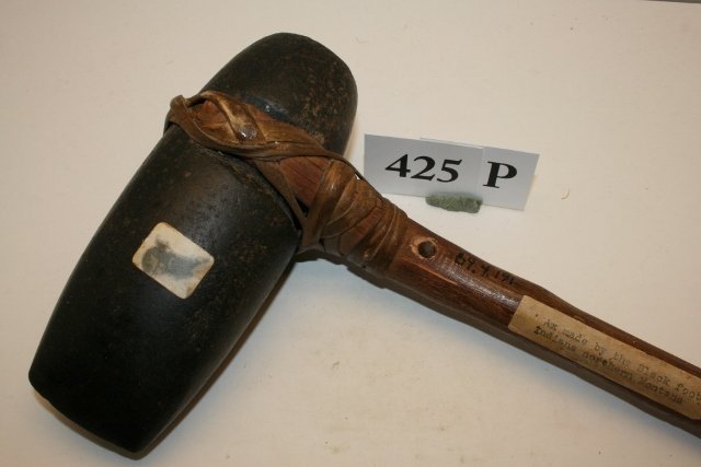 Hohokam Axe Head: Very Nice 7” Hohokam Axe Head with modern hafting by museum