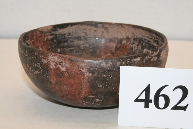 Anasazi Pottery Bowl: 4 ¼” x 2 ¾” Anasazi Pottery Bowl, Red paint Interior, Exterior – 4 Quadrants, 4 Corner Area – Ex. Shipley – Strack Coll.