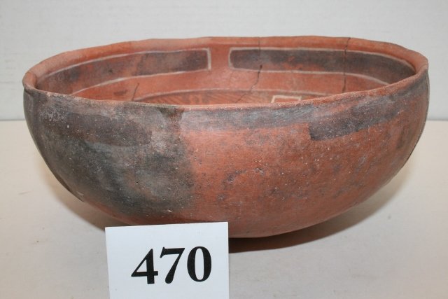 Anasazi Bowl: 9” x 3 ½” Broken & Glued Cord Wrapped 4 Corners, Anasazi Bowl, Ex. Greg Shipley – Strack Coll.