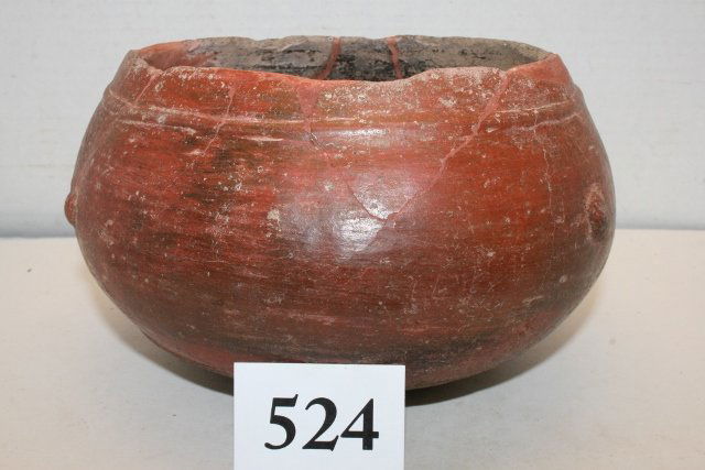 8” x 4 ½” Mayan Redware Bowl: 8” x 4 ½” Mayan Redware Bowl, Broken & Glued, some restoration to rim
