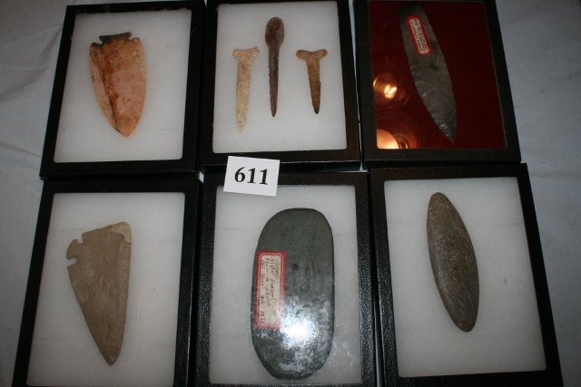 Group of 8 Artifacts: Group of 8 Artifacts – 2 Gorgets, 6 Flints – largest 6 7/8” – all contemporary