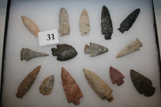 Frame of 15 Flint Points: 16” x 12” Frame of 15 Flint Points – Various States – largest 4 ¼” from the Tim Ponstingle Coll.
