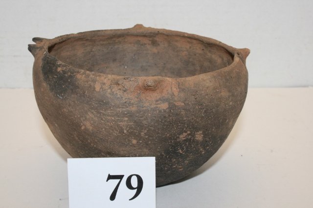 5 ¾” x 3 ¼” Pottery Bowl: 5 ¾” x 3 ¼” Pottery Bowl, small knob projections around rim of bowl, Mound, Yell Co. Ark. Excavated 3.15.1935