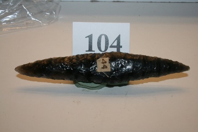 6” Obsidian Bi Pointed Knife: 6” Obsidian Bi Pointed Knife – Lake Co. Calif. – found in 1934