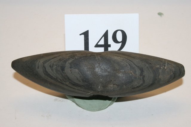 banded Slate Pick Bannerstone: 4 ½” banded Slate Pick Bannerstone, Richland Co., Ohio – Ex. Moffatt Coll.