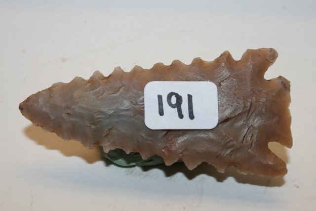 Carter Cave Flint, Archaic Point: 2 7/8” Carter Cave Flint, Heavily Serrated Archaic Point, South West Ohio,, Paul Richter Coll.
