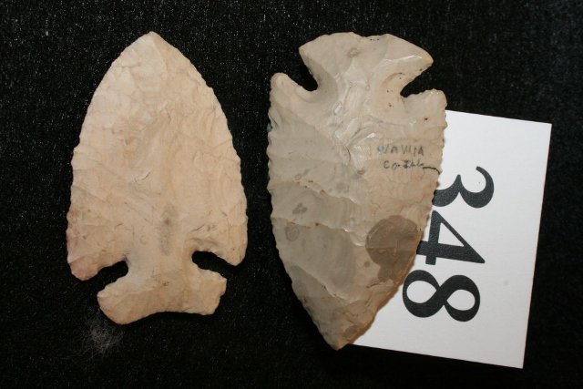 Two Nice Chert Points: Two Nice Chert Points – one 2 ½” Dovetail and a 2 ¼” Side Notch Point from the Kurt Rausch Coll.