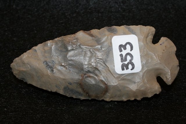 Dovetail Point of Carter Cave Flint: 3 ¼” Dovetail Point of Carter Cave Flint – old ding to tip from the Kurt Rausch Coll.