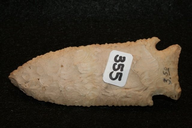 Burlington Chert Archaic Point: 3 13/16” Burlington Chert Archaic Point – marked “Calhoun Co. Ill. Issac Kress?” Col.” from the Kurt Rausch Coll.