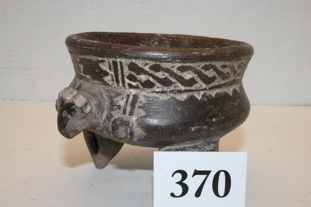 4 ½” x 3 ¾” Tri Pod Bowl: 4 ½” x 3 ¾” Tri Pod Bowl, Guana Caste, Nicoya, Costa Rica Effigy Bowl, Rattle Feet from the Oppenheim – Cranfill Coll.