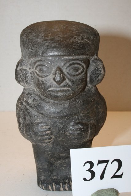 3” x 5 ¼” Figurine: 3” x 5 ¼” Figurine, Black Pottery Anthromorphic, Peru from the Oppenheim – Cranfill Coll.
