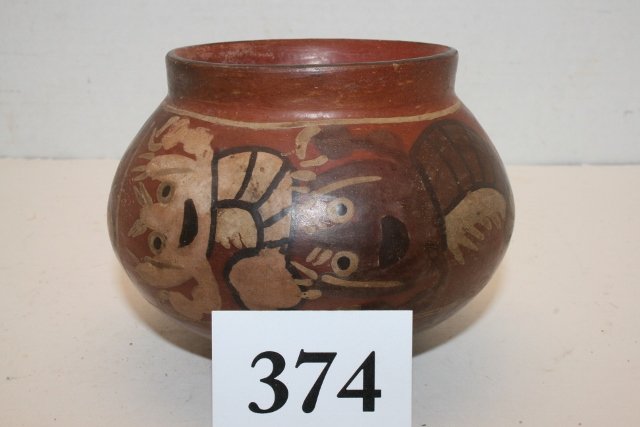 5” x 3 ½” Olla: 5” x 3 ½” Olla – Like, small polychrome, zoomorphic pot, Nazca, Peru from the Oppenheim – Cranfill Coll.