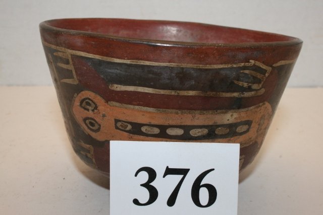 Polychrome Zoomorphic Bowl: 4 ¾” x 3” Polychrome Zoomorphic Bowl, Nazca, Peru from the Oppenheim – Cranfill Coll.