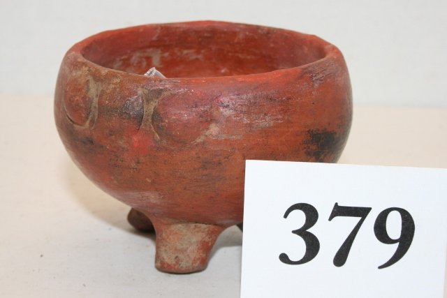 Tripod Redware Bowl: 3 3/8” x 2 ¼” Tripod Redware Bowl, Peru has seeds found with it from the Oppenheim – Cranfill Coll.