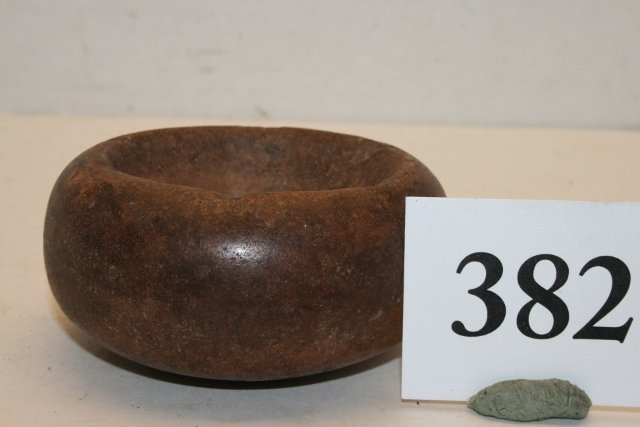 Quartzite Mortar: 3 ¼” x 1 3/8” Quartzite Mortar Potosi, Bolwia from the Oppenheim – Cranfill Coll.