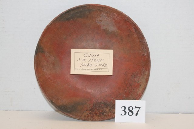 Redware Colima, South West Mexico Plate: 7 5/8” x 1” Redware Colima, South West Mexico Plate – 100 BC – 200 AD from the Oppenheim – Cranfill Coll.