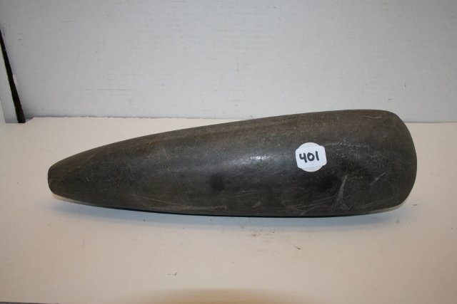 10 ½” Polished Slate Celt: 10 ½” Polished Slate Celt, Minor plow dings, Meigs Cty Tenn. – Ex. Dan Stroud Coll.